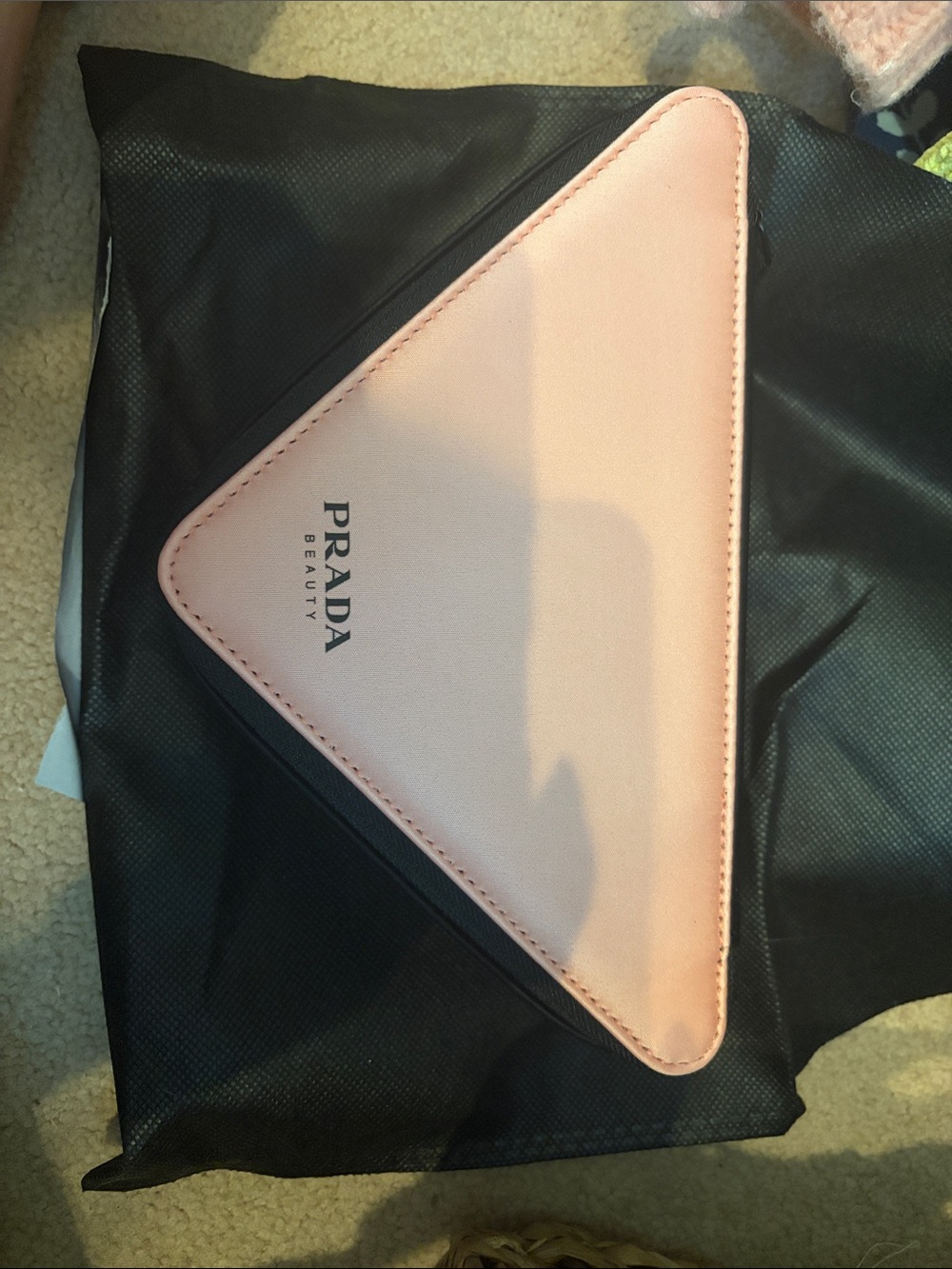 Prada Pink Triangle Cosmetic Case and dust bag